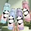 1PC Cute Panda Simple Cartoon Print 750ml Color Plastic Sports Water Bottle Leakproof Flip Straw Lid Suitable for Sports Office Home Use