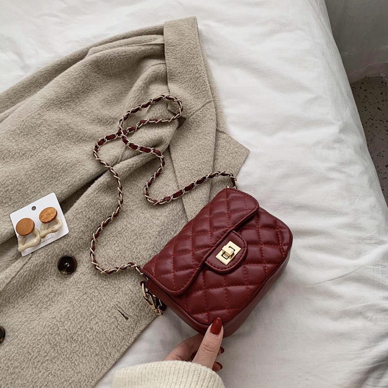 Rombkedja liten väska dam ny high-end textur axel budväska populär liten fyrkantig väska