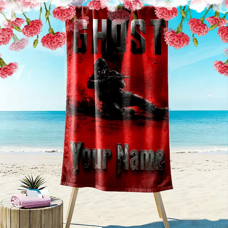 Name Custom Duty Call Ghost Print Beach Towel, Large Soft Quick Dry Towel for Beach Camping Swimming