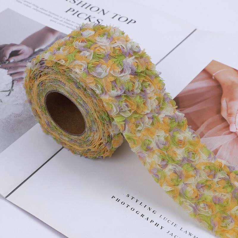 5Yards 3D Rose Flower Embroidered Lace Trim Ribbon Fabric DIY Clothing Accessorie Hand Sewn Wedding Headdress Bow