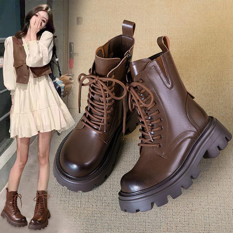 New thick heel single boots, spring and autumn boots, small height-increasing Martin boots show feet, small fashion short boots