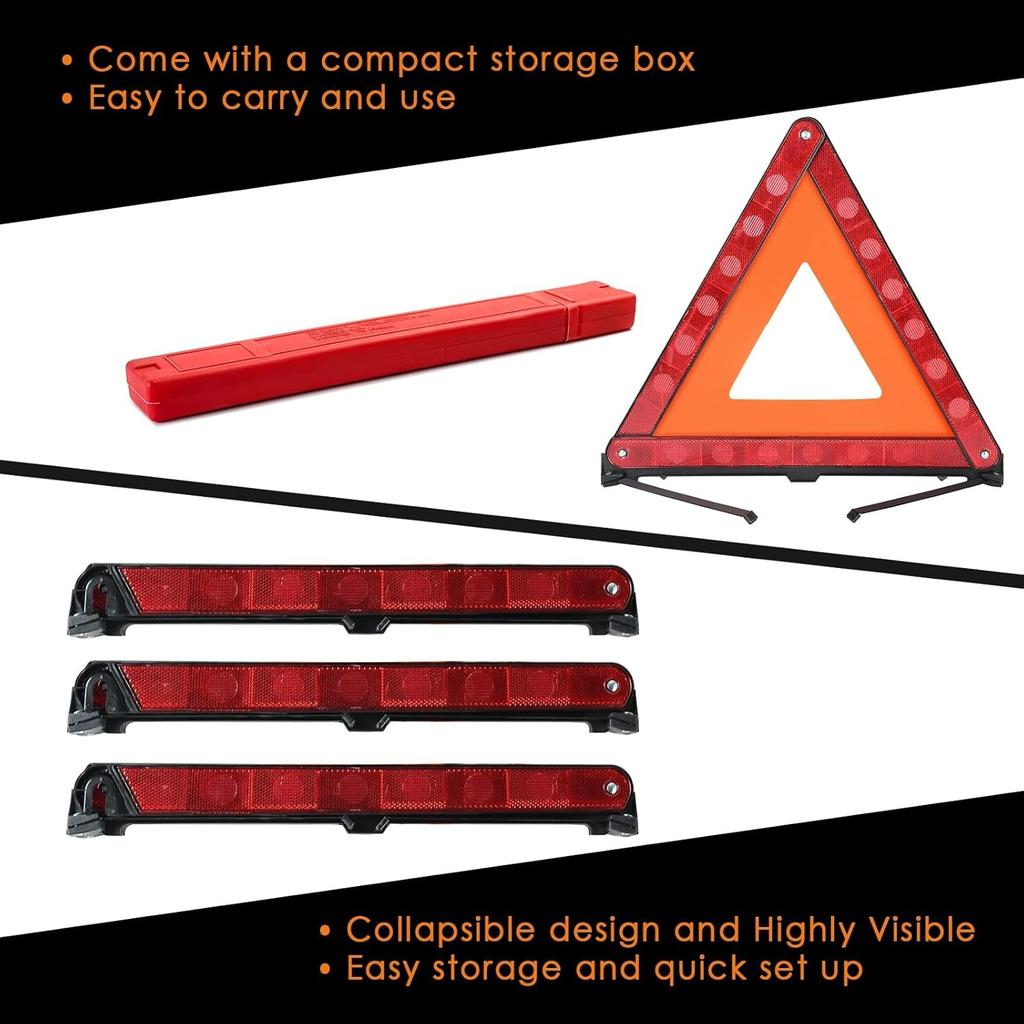 FLK Tech Warning Triangles Safety Triangle Emergency Kit Foldable Reflective Triangles with Base Roadside Triangle Kit with Case for Vehicles