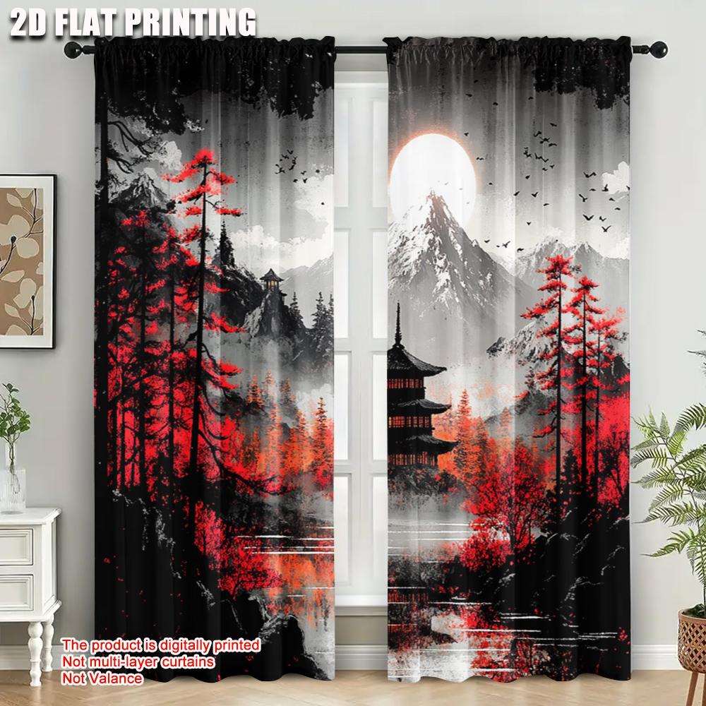 2pcs   Print Curtains 2D print Landscape Durable Polyester (without rod) Decorations Inside Use for Bedroom   Living Room