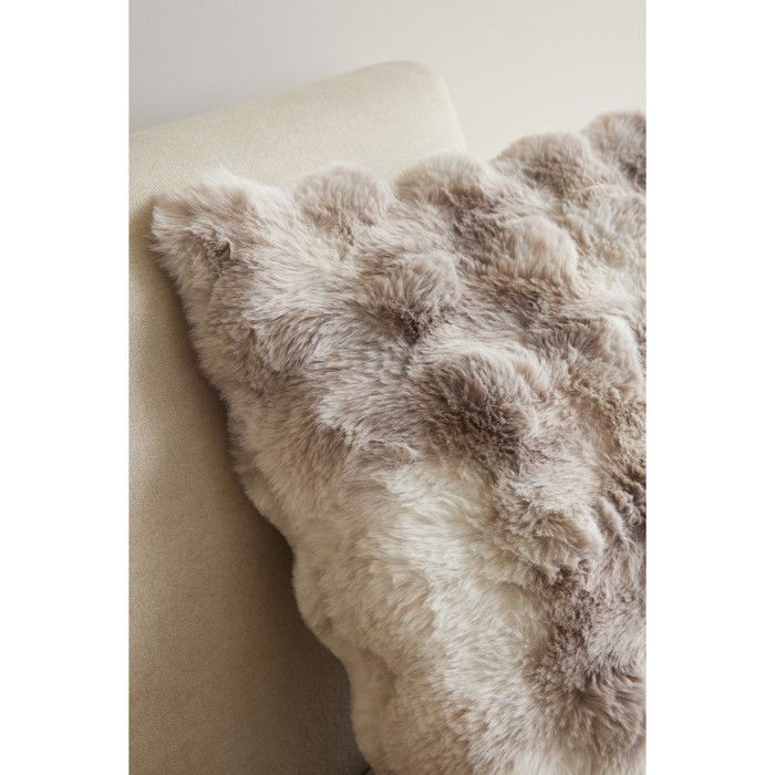 Coussin imprimé déhoussable Polyester fausse fourrure "Astra" toutes dimensions Le fil d'Ariane - Astra Taupe - Coussin 50 x 50 cm