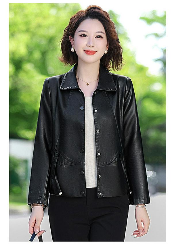 Stilvolle Faltenreduzierende Damen-Lederjacke mit kurzem Revers für Frühling und Herbst