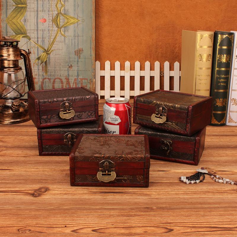 Vintage Wooden Storage Box Small Wooden Storage Chest Trunk Pirate Treasure Chest With Lock Trinket  Jewelry Necklace Decor Box