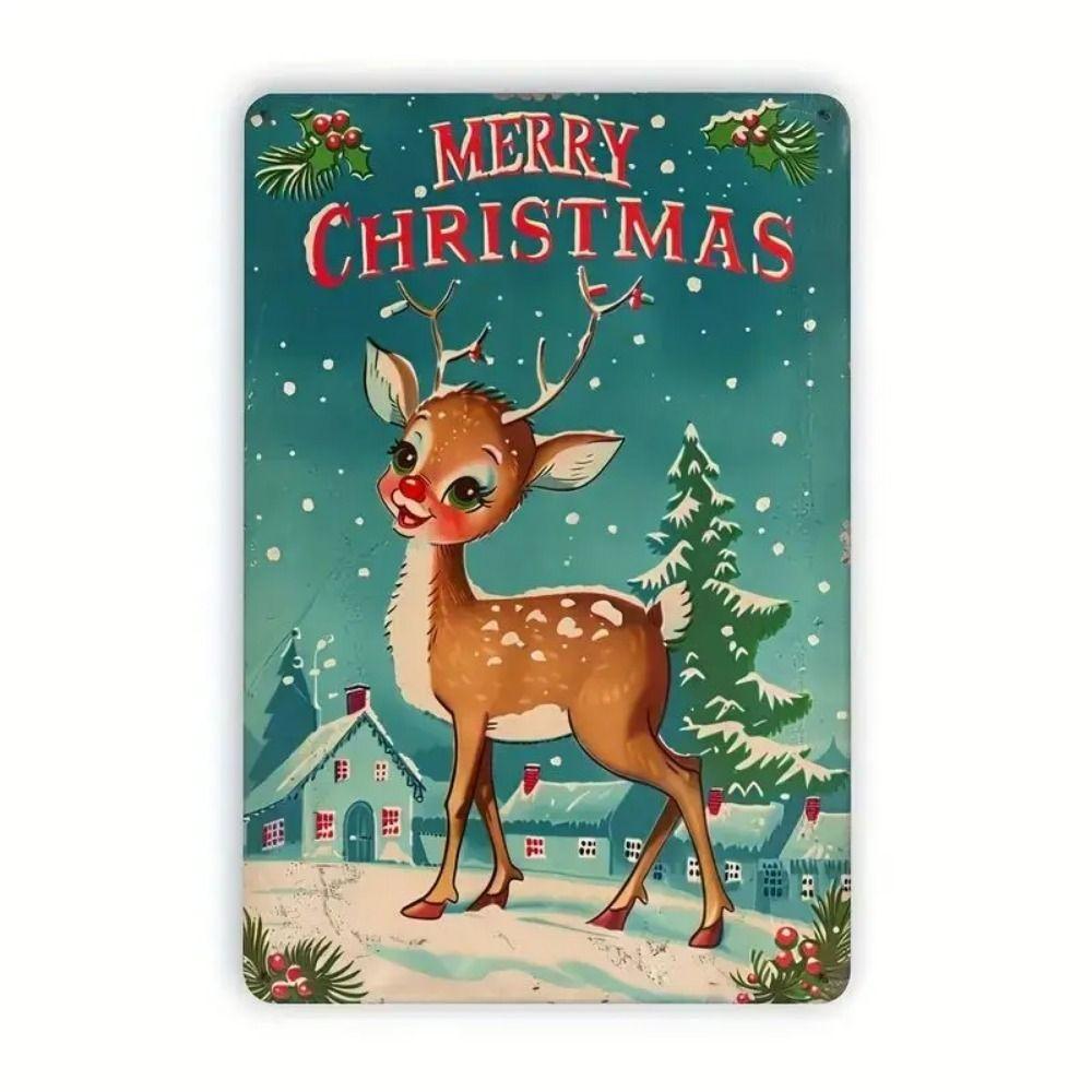 Vintage Christmas Metal Tin Sign Home Festive Wall Decor