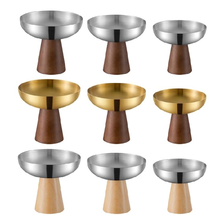 Wood Base And Stainless Steel Dessert Holder Elegant Serving Cup For Ice Cream Fruit Salad And Snacks