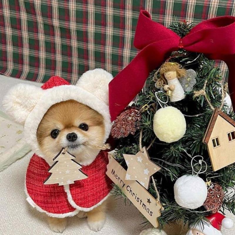 Dog Hoodie Christmas Pet Cloak Ears Hooded Bib Cape Christmas Dog Coat With Hood