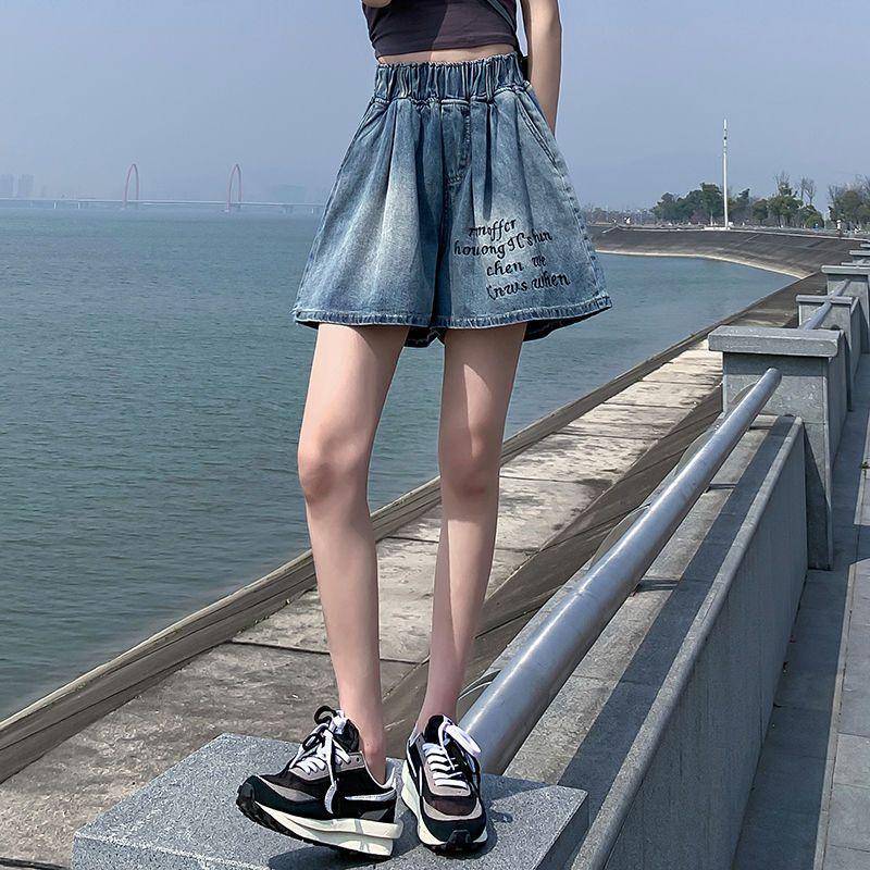 Women's Denim Shorts - A-Line Wide Leg Hot Pants, High Waist, Loose Fit Casual Style Denim Shorts