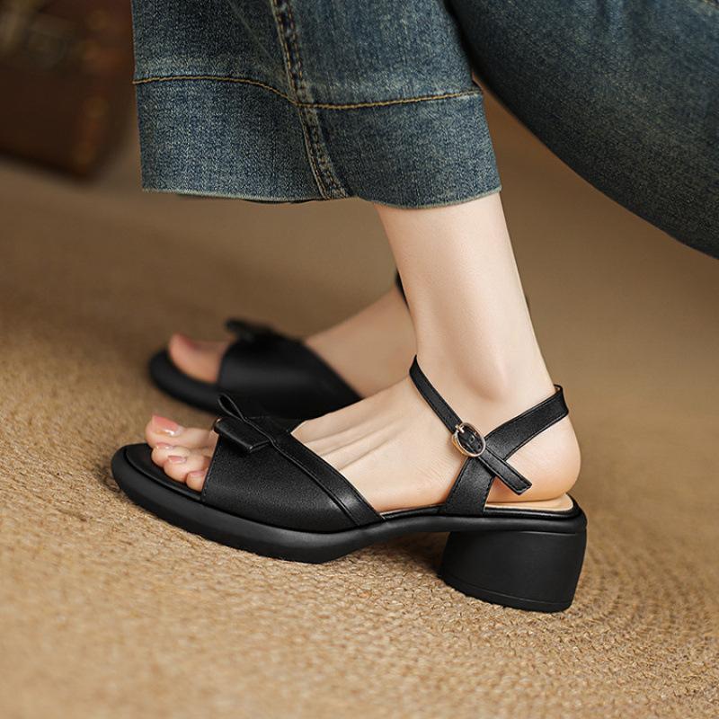 New rubber non-slip soft-soled broadband sandals casual solid color platform sandals women's buckle round head size sandals