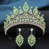 Baroque Rhinestone Bridal Large Crystal Crown and Earrings Set Wedding Headdress Party Accessories Pageant Queen Tiara Jewelry