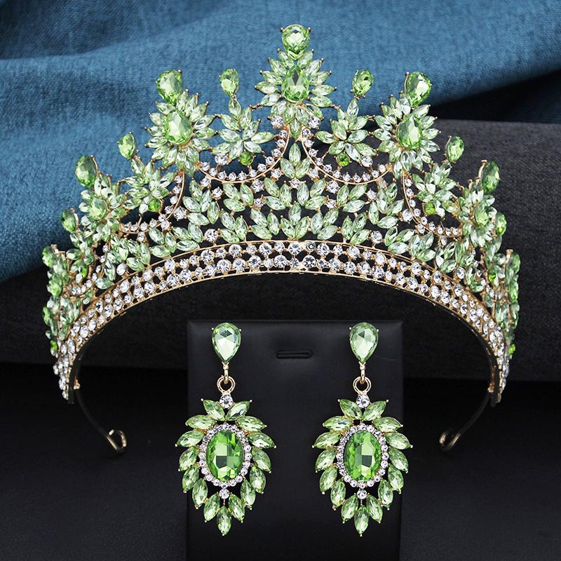 Baroque Rhinestone Bridal Large Crystal Crown and Earrings Set Wedding Headdress Party Accessories Pageant Queen Tiara Jewelry