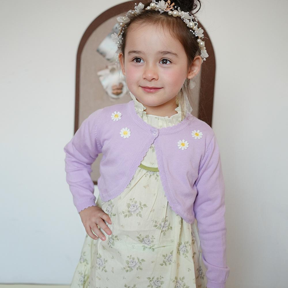 Pure Cotton A-type Sunflower Children's Shawl Summer Air-conditioning Shirt Girls Knitted Cardigan Jacket