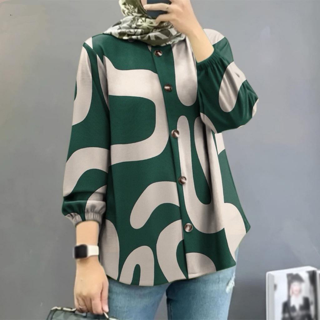 Women's Floral Puff Sleeve Muslim Shirt - New Fashion Collection, Malaysia