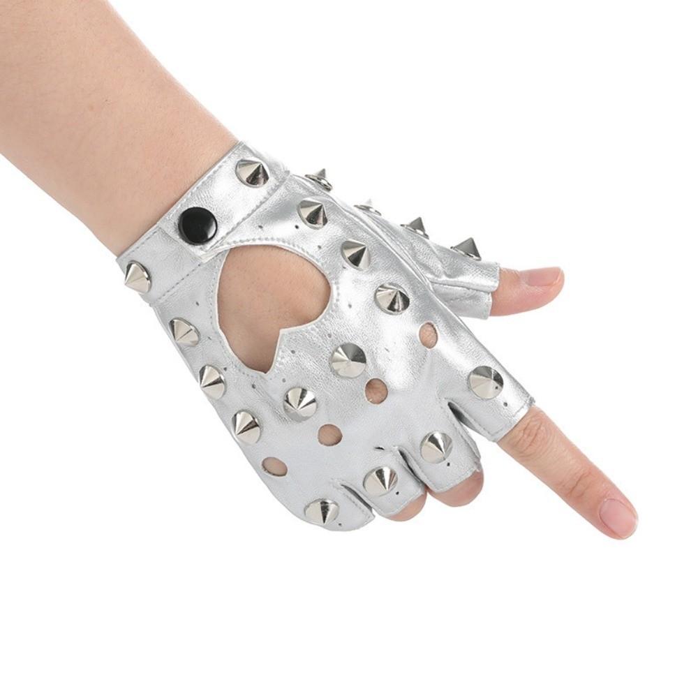 Edgy Fingerless Gloves Studded Details Half Finger Gloves Studded Leather Gloves  Hip-Hop