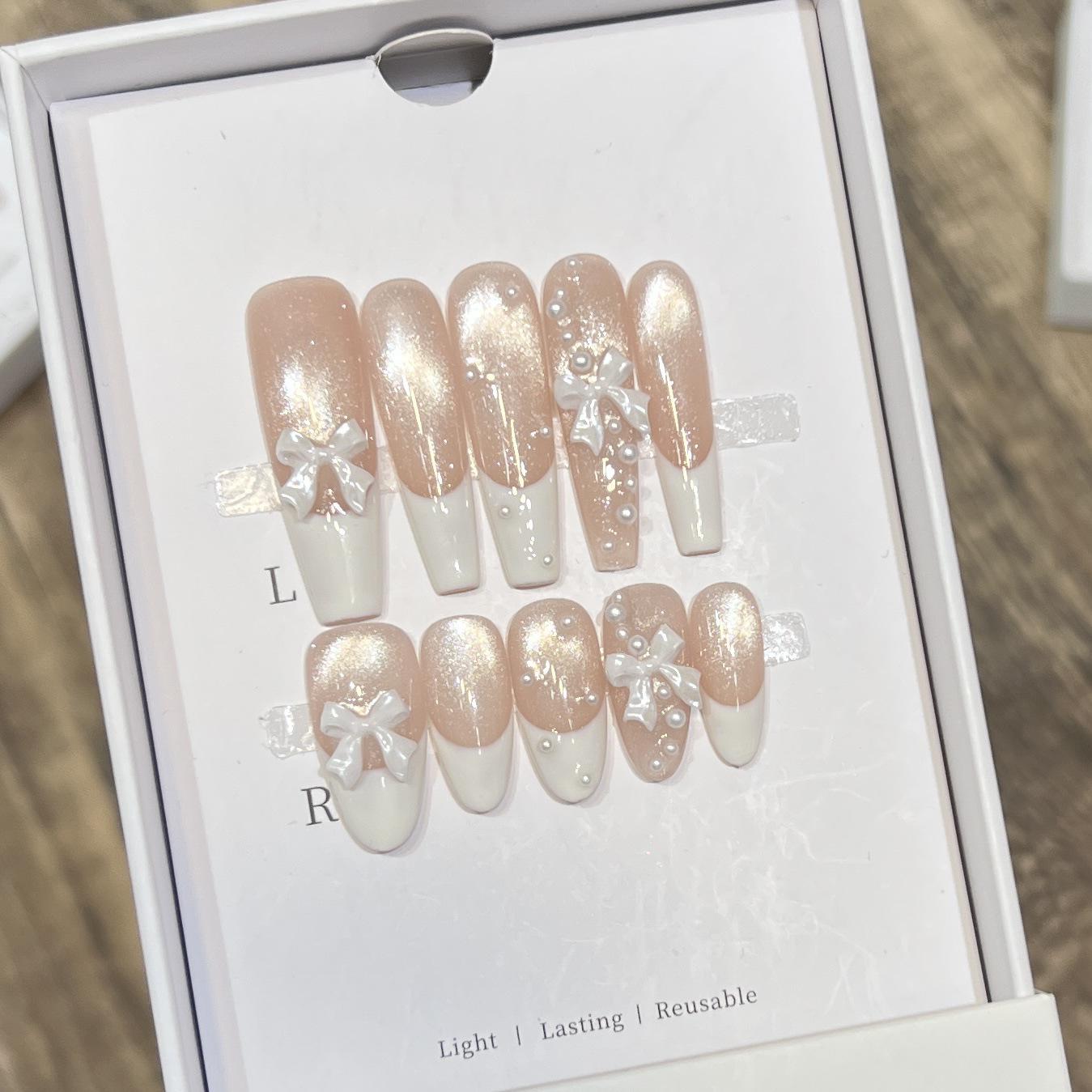 

Princess Michelle Handmade Butterfly Wearable French Manicure Nail Tips M