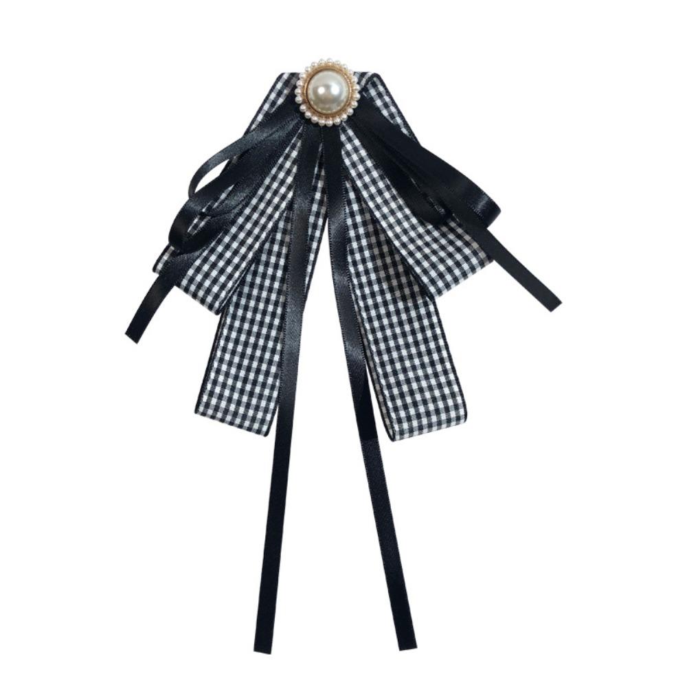 

Жемчужно-черная брошь-бант, булавка для галстука, рубашки, кружевная лента, значок-брошь, милая черная лента, женская StyleB