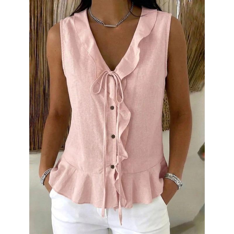 JPNTKY Women's Fashion Casual Sleeveless V-Neck Blouses & Shirts