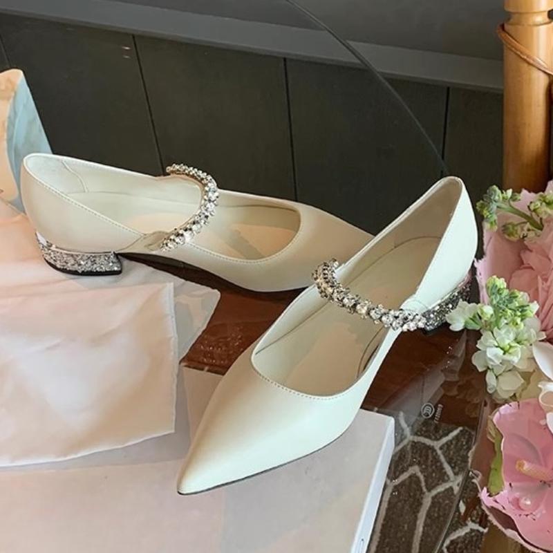 2025 New Small Pointed Flash Diamond Versatile Leopard Print Shallow Mouth Small Thick Single Order Shoes for Women in Spring