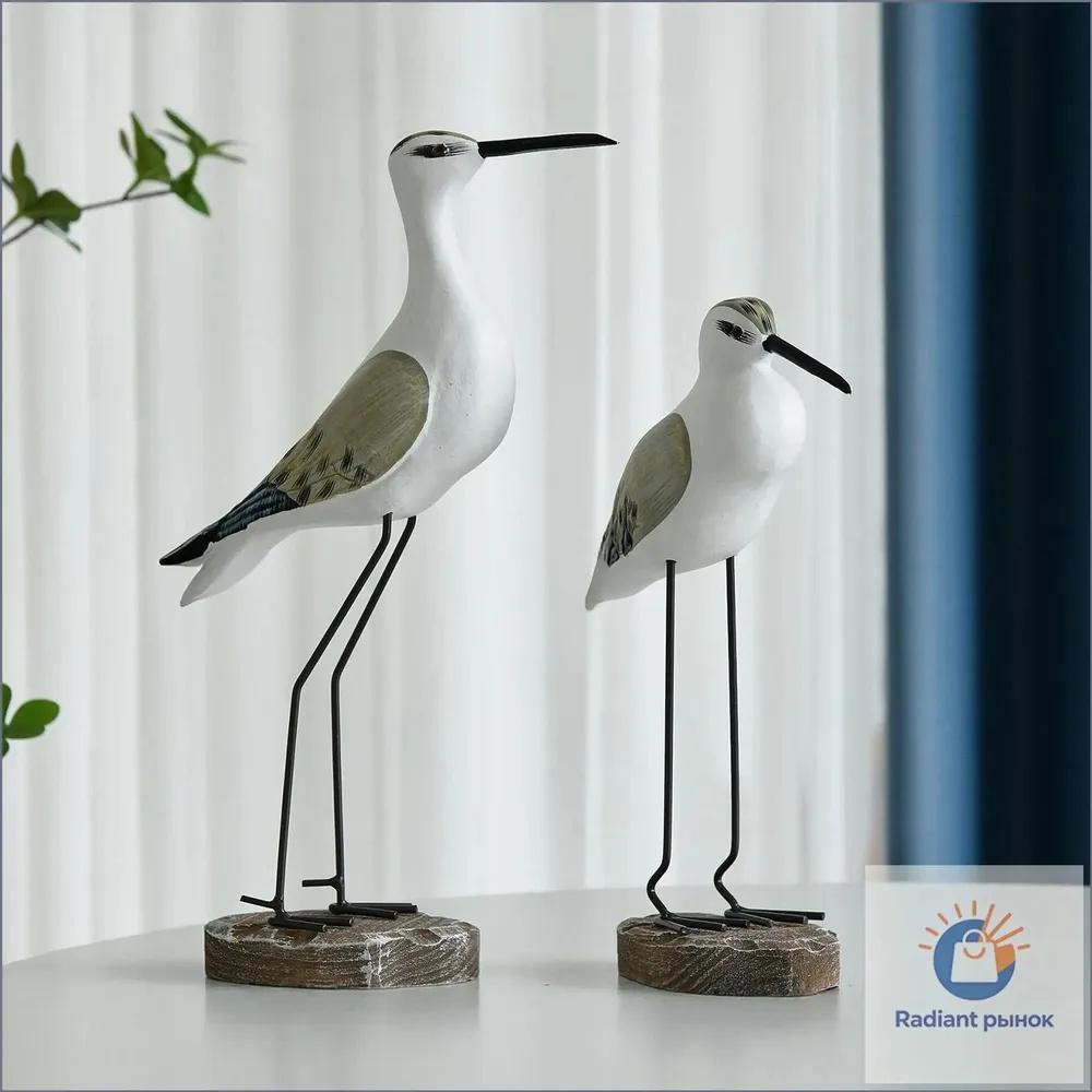 Wooden Long-Legged Bird Tabletop Decor Figurine for Home Desk Shelf