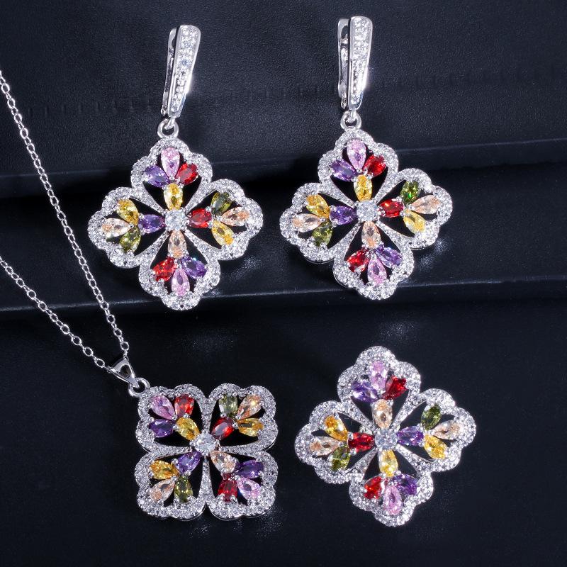 Micro-Set Zircon Earrings, Rings, Pendants, Three-Piece Small Set, Multi-Color Optional.