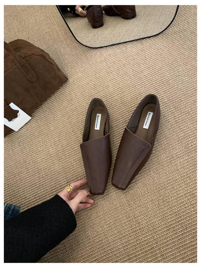 2025 New Fashion Square Toe Flats Ballet Shoes Woman Autumn Winter Footwear Slip On Causal Loafer Soft Moccasin Female Ballerina