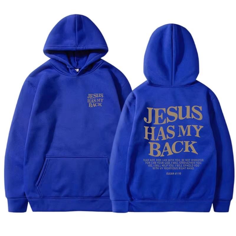 

JESUS ​​HAS MY BACK жіночий багатофункціональний повсякденний одноколірний вільний світшот з капюшоном і принтом спереду та ззаду S синій