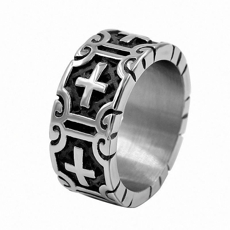 Punk Rock Trendy Men's Cross Titanium Steel Ring European and American Retro Stainless Steel Men's