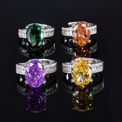 Jewelry Copper Bottom Gold Plated High Carbon Diamond Ice Flower Cut Pigeon Egg Temperament Ring Female 10 * 14