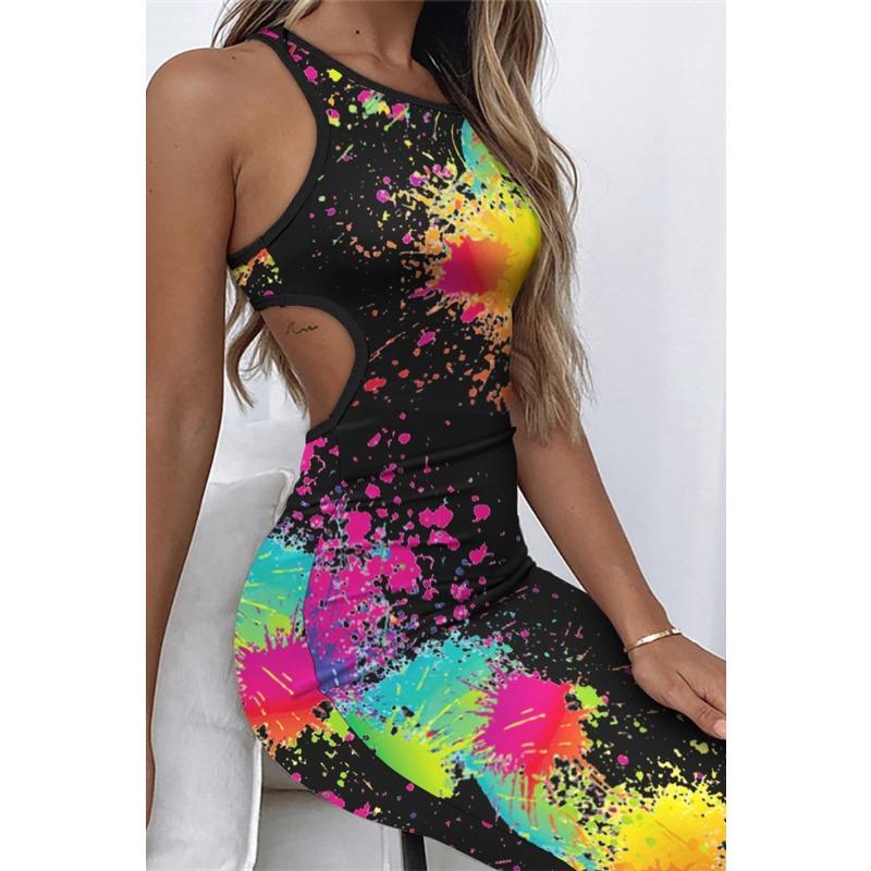 JPNTKY Fashion Summer Spring Solid Color Print Sleeveless  O-Neck Casual Dresses