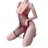 Sexy Dessous Sexy Straps-Nachthemd mit geteiltem Rock und Rosenstickerei, Spitzennetz, Verführungsnachthemd, Salesianer-Anzug
