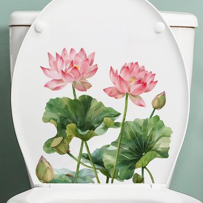Elegante Lotus & Blatt Toilettensitz-Aufkleber, Wasserdicht Abnehmbar Selbstklebend Badezimmer Heimdekoration