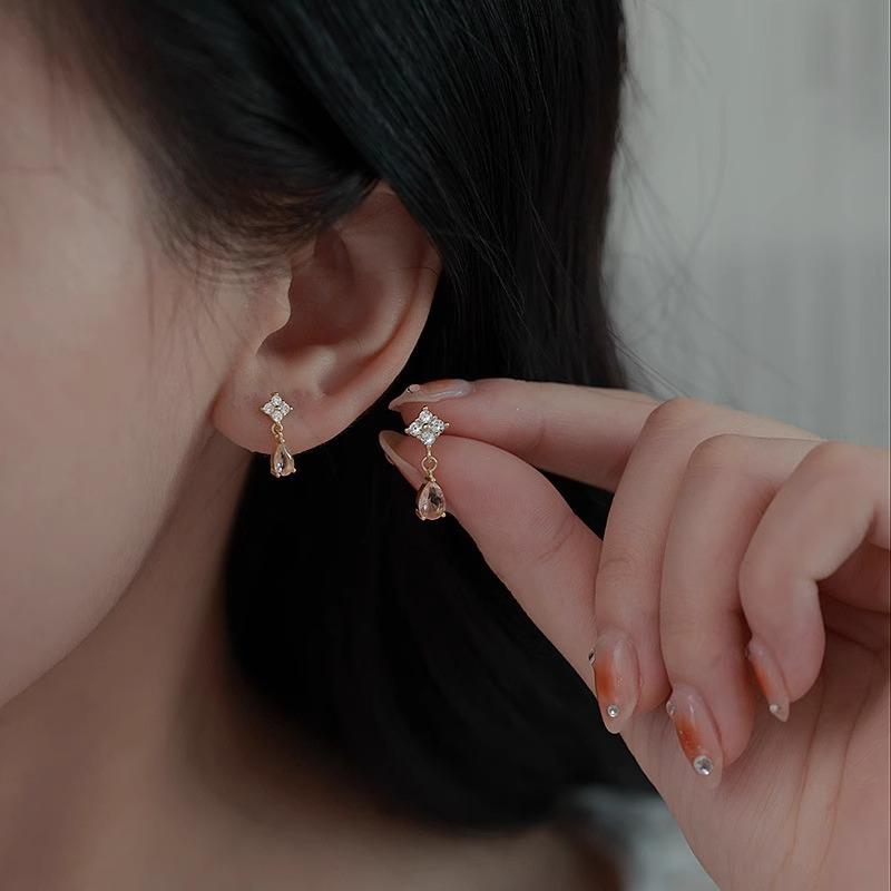 Sweet Champagne Zirconia Studs Female Niche High-level Sense of One Hundred Exquisite and Light Luxury Earrings Studs Office Versatile Daily Wear