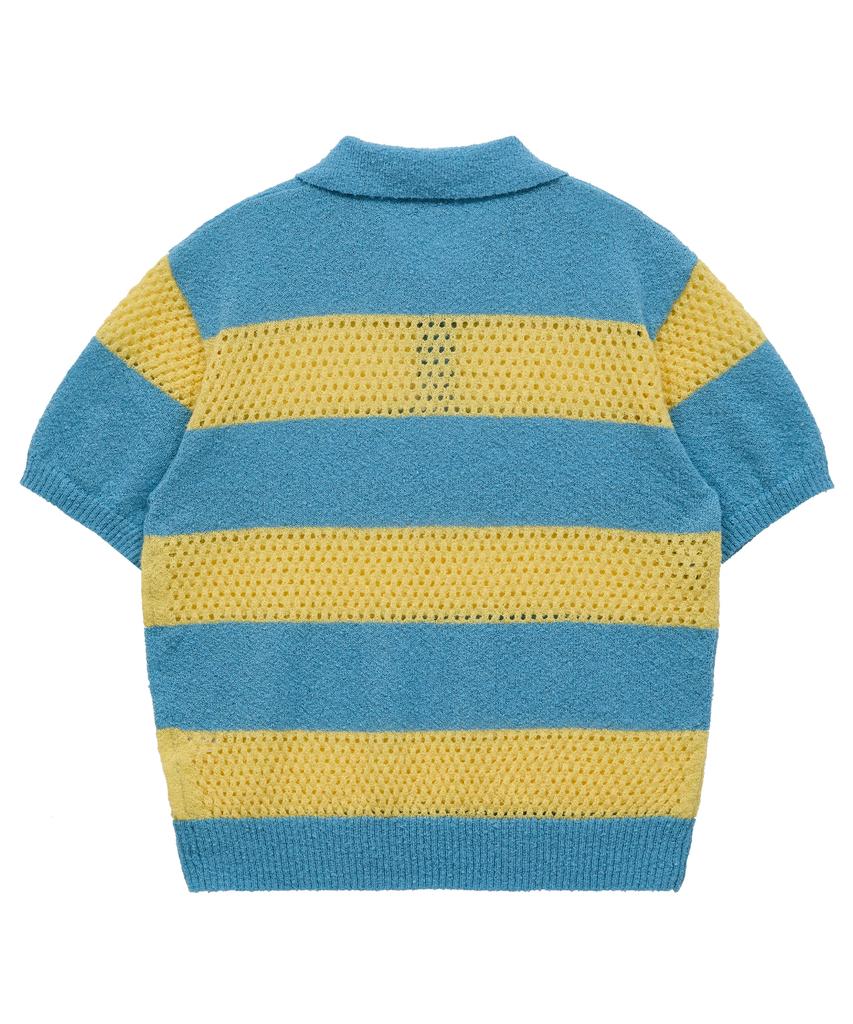 WAIKEI Sky Blue Striped Collared Short Sleeve Knit