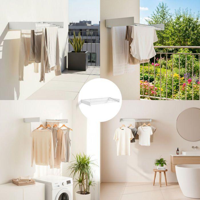 Uscător de rufe de perete pliabil extensibil retractabil Dryva 100 InnovaGoods SÂRMĂ DE RUFE - TANCARVILLE - USĂTOR - SAC DE USCARE