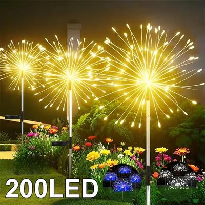 Saulės fejerverkų lemputės, maitinamos sodo apšvietimas, lauko kraštovaizdžio lemputės, 200 LED fejerverkų vejos lempos, sodo tako dekoracija
