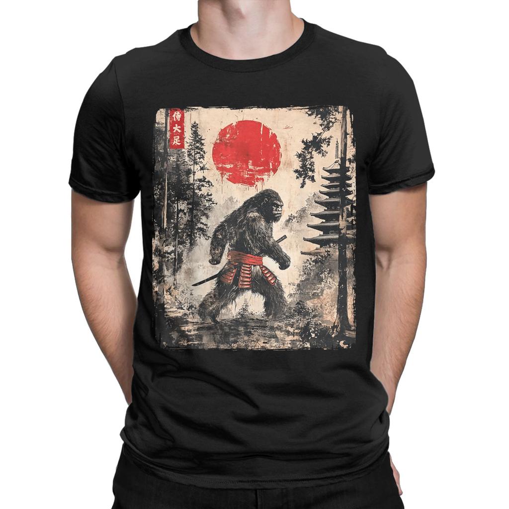 Samurai Bigfoot Japanese Graphic Ukiyoe Funny T-Shirt for Men  Novelty Tee Shirt Crewneck Short Sleeve T Shirt New Arrival Tops