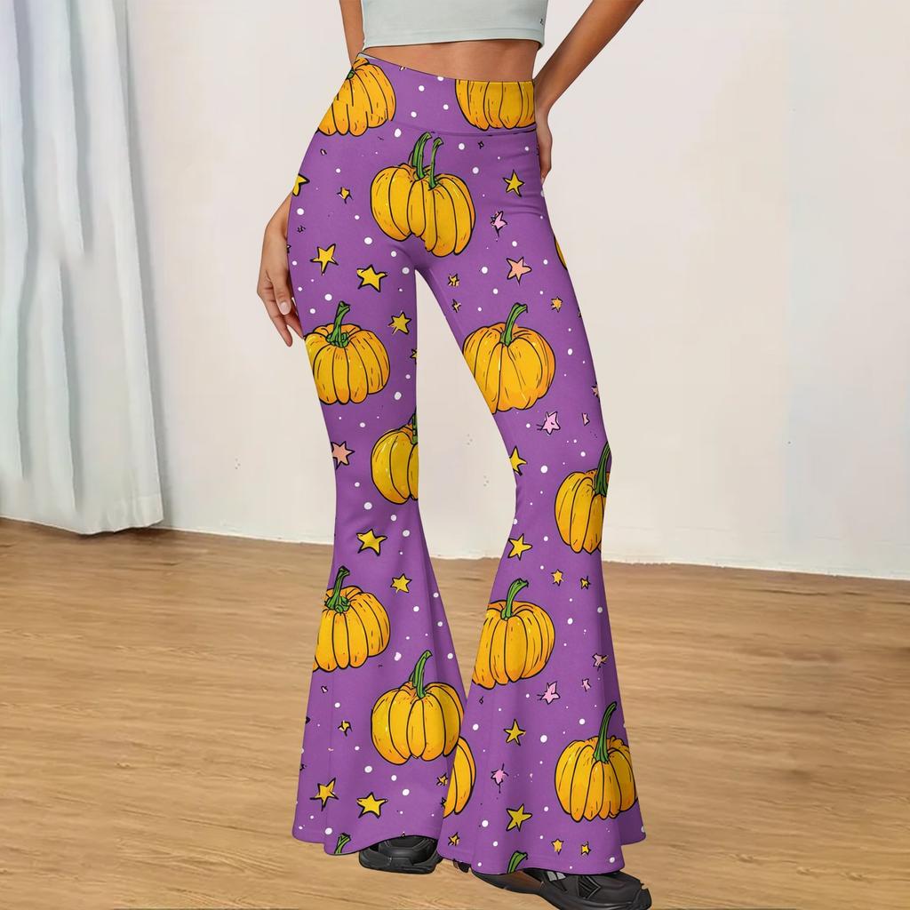 Women's Casual Halloween Print Flared Yoga Pants High Waist Stretchy Bootcut Leggings for Everyday Wear