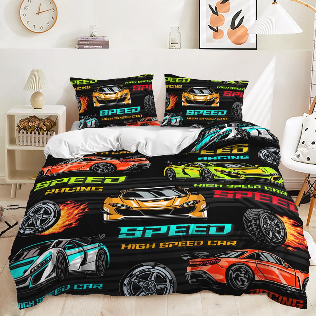 Schiff Leuchtturm Auto 3D Digitaldruck Muster Bettbezug Kissenbezug Schlafzimmer Bettwäsche Dreiteiliges Set