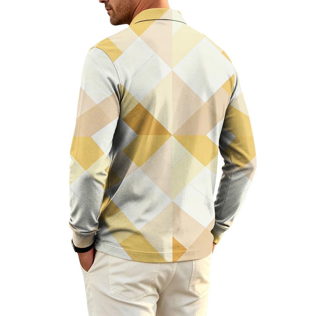 Men's Quick-Dry Mesh Golf Shirt Long Sleeve Printed Casual Top for Golf and Everyday Wear