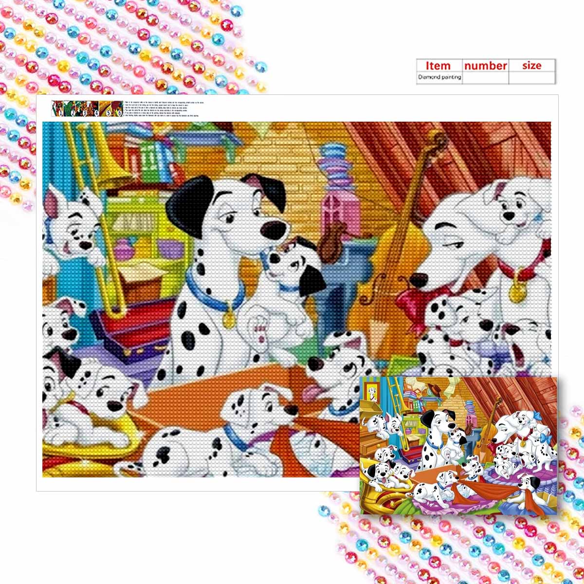 

Алмазная мозаика Семья пятнистых собак Набор для вышивания крестом Мозаичное искусство Алмазная живопись Полный круг Алмаз Домашнее украшение Round 20x30cm
