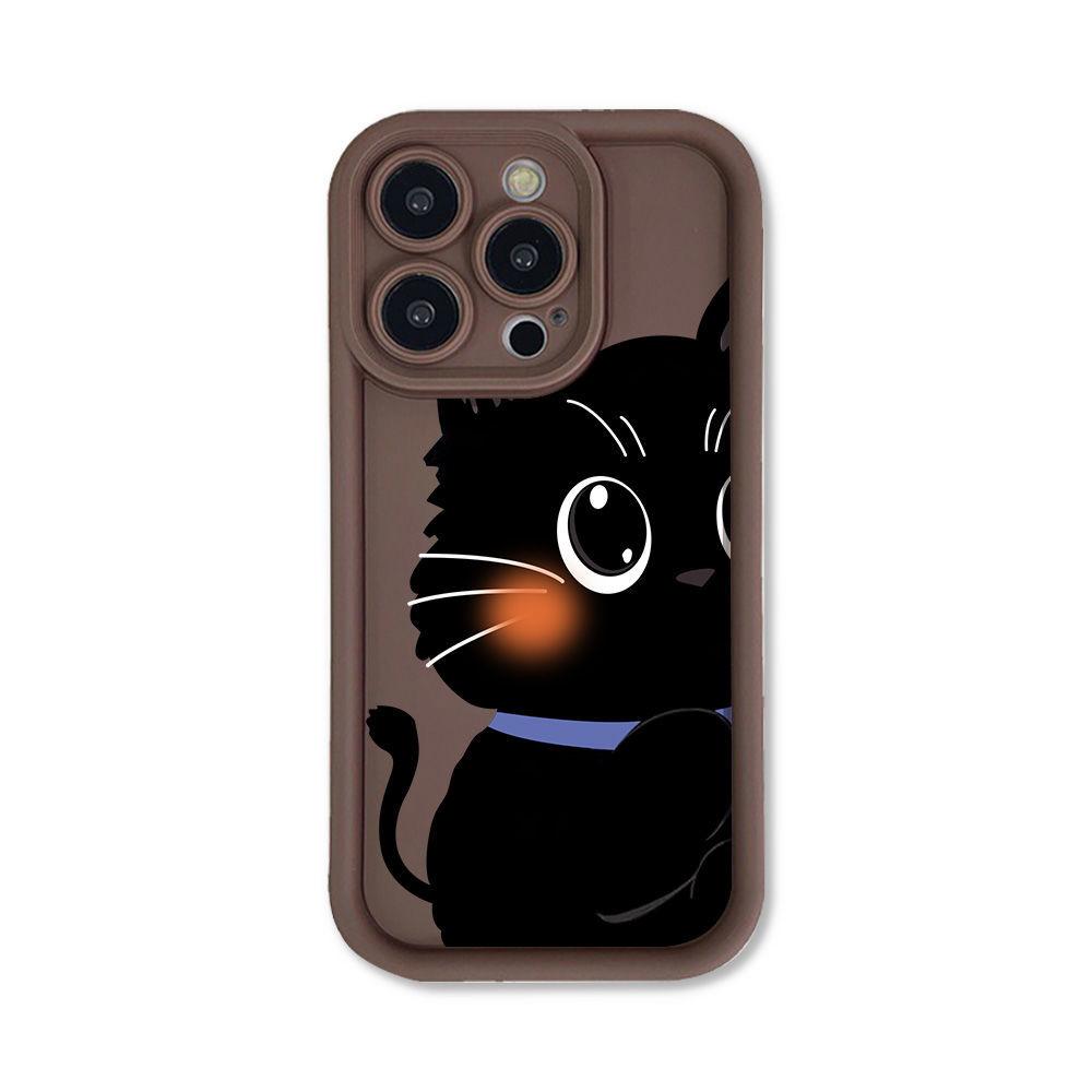 Big eyes black cat for iPhone17PorMax mobile phone case 17 Apple 16 matte 14/15 all-inclusive soft case