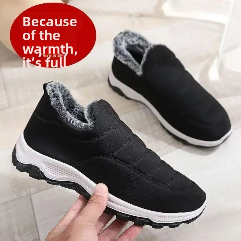 

Fashion Winter Women s Flat Thickened Fleece Lined Cotton Shoes Comfortable All-Match Warm Mom Shoes round Toe Low Heel Footwear 40