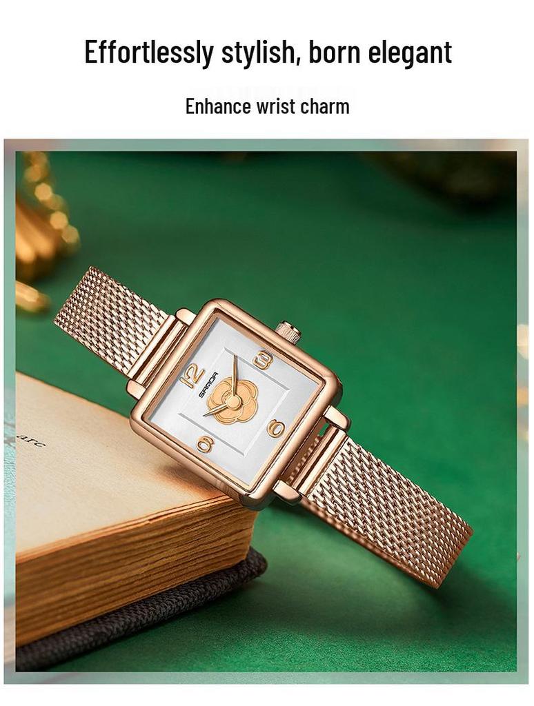 Sanda Women's Retro Waterproof Quartz Watch - Small Square Elegant Rose Dial