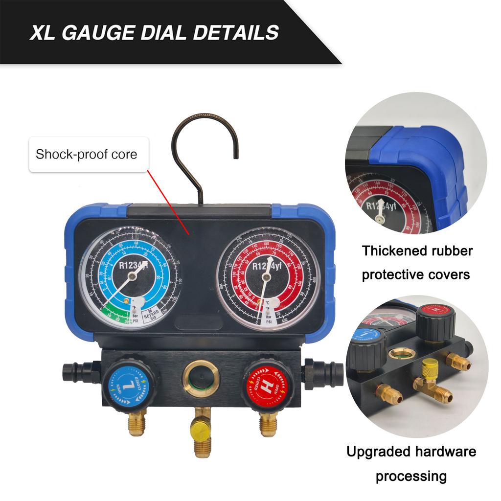 Professionelles R1234yf AC Manometer-Set (5ft Kupferschlauch, Manometer, Adapter) - Platzfest, bruchsicher für genaue Messwerte