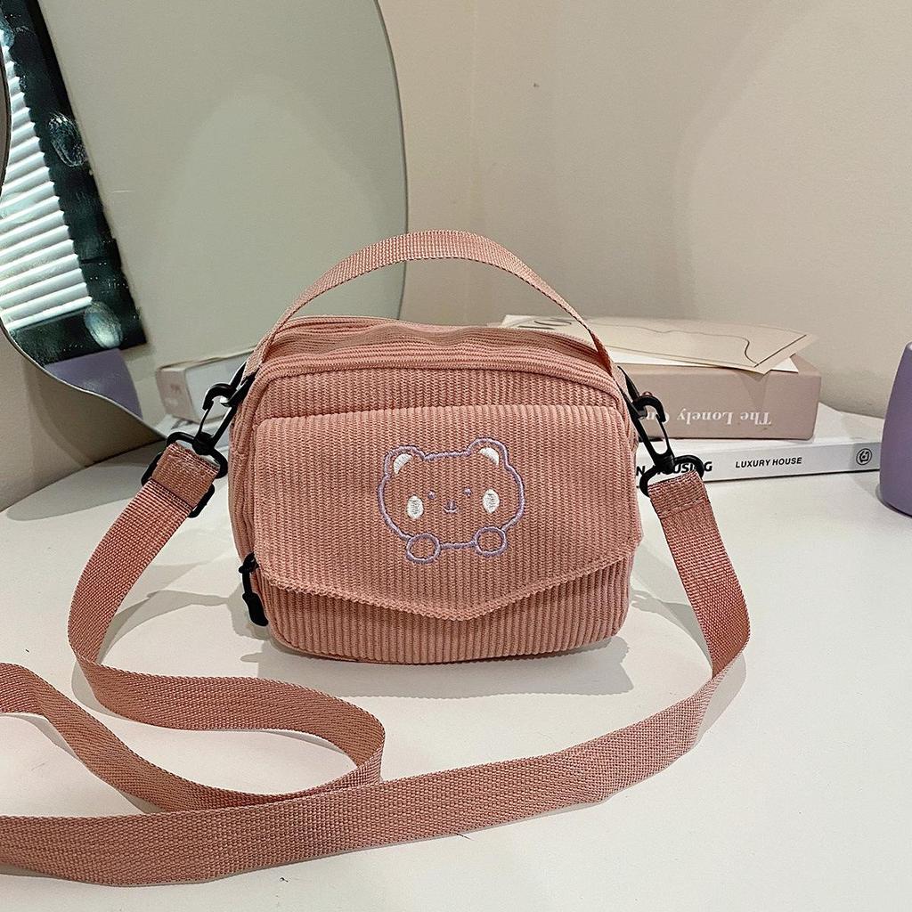 Forest Style Corduroy Crossbody Bag - Cute Cartoon Canvas, Perfect for High School Students & Trendsetters