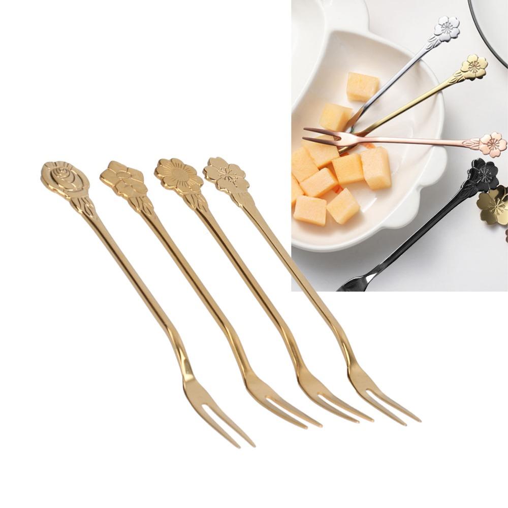 4Pcs Practical Dessert Forks Rustless Steel Cocktail Forks Salad Forks Appetizer Serving