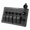 5 Gang Toggole Switch Panel 12‑24V On Off Aluminum Red LED Indicator for Car Truck RV Yacht UTV