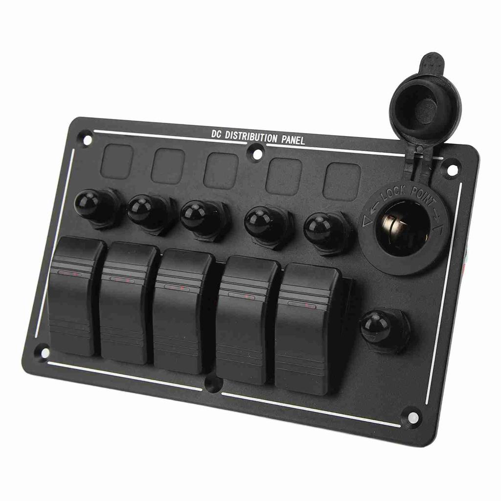 5 Gang Toggole Switch Panel 12‑24V On Off Aluminum Red LED Indicator for Car Truck RV Yacht UTV